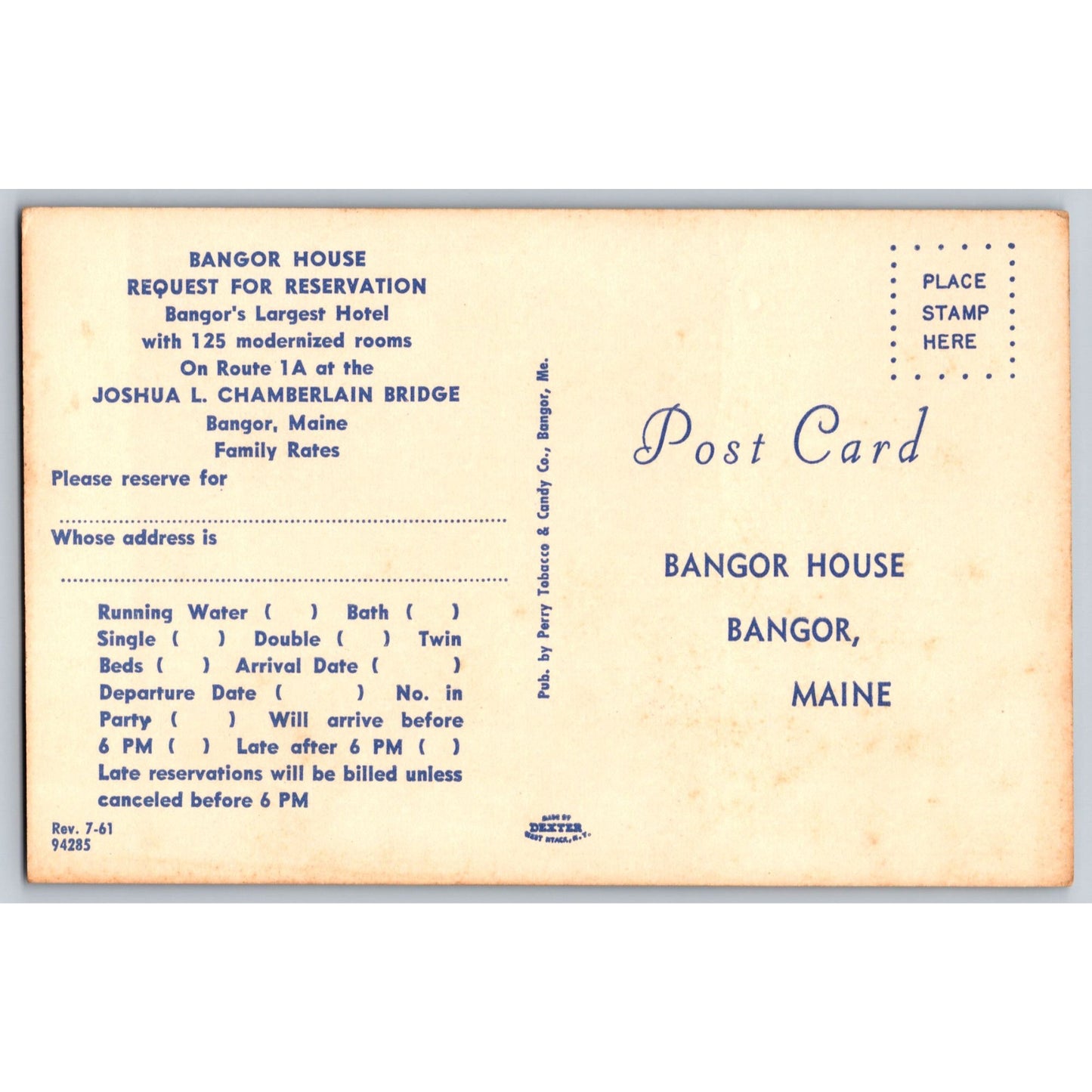 Bangor House ME Maine 1950s Chrome Postcard Advertising Card