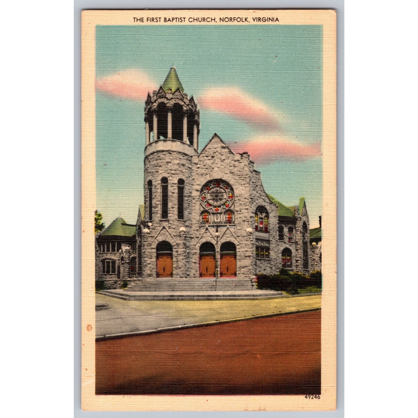 Norfolk VA Virginia First Baptist Church 1930s White Border Postcard Unused