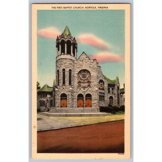 Norfolk VA Virginia First Baptist Church 1930s White Border Postcard Unused