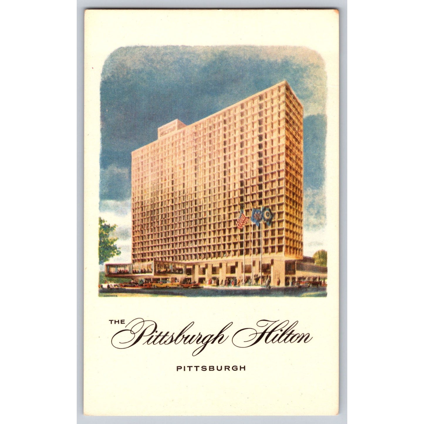 Pittsburgh PA Pennsylvania Hilton Iconic Hotel Illustration Postcard Unused