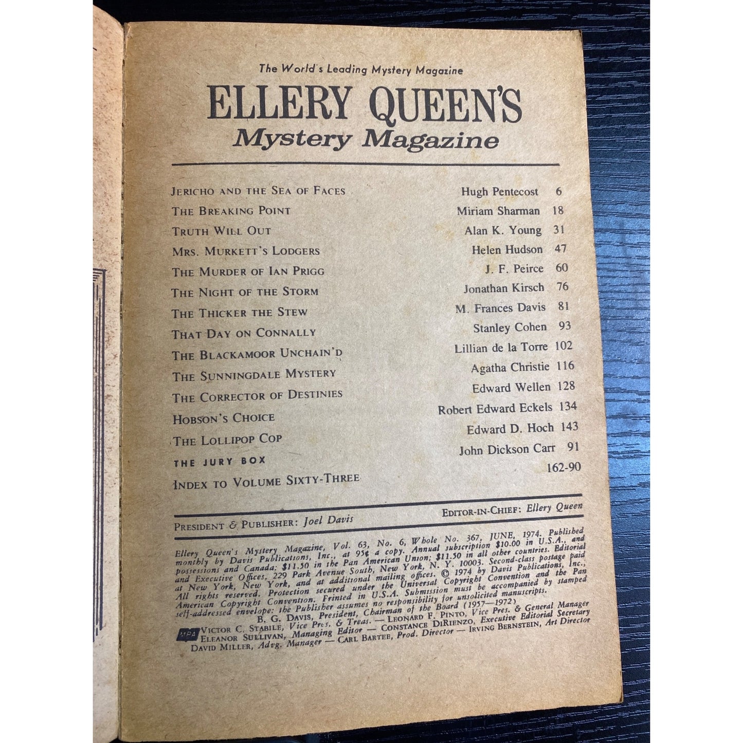 Ellery Queen's Mystery Magazine June 1974 Agatha Christie & Hugh Pentecost