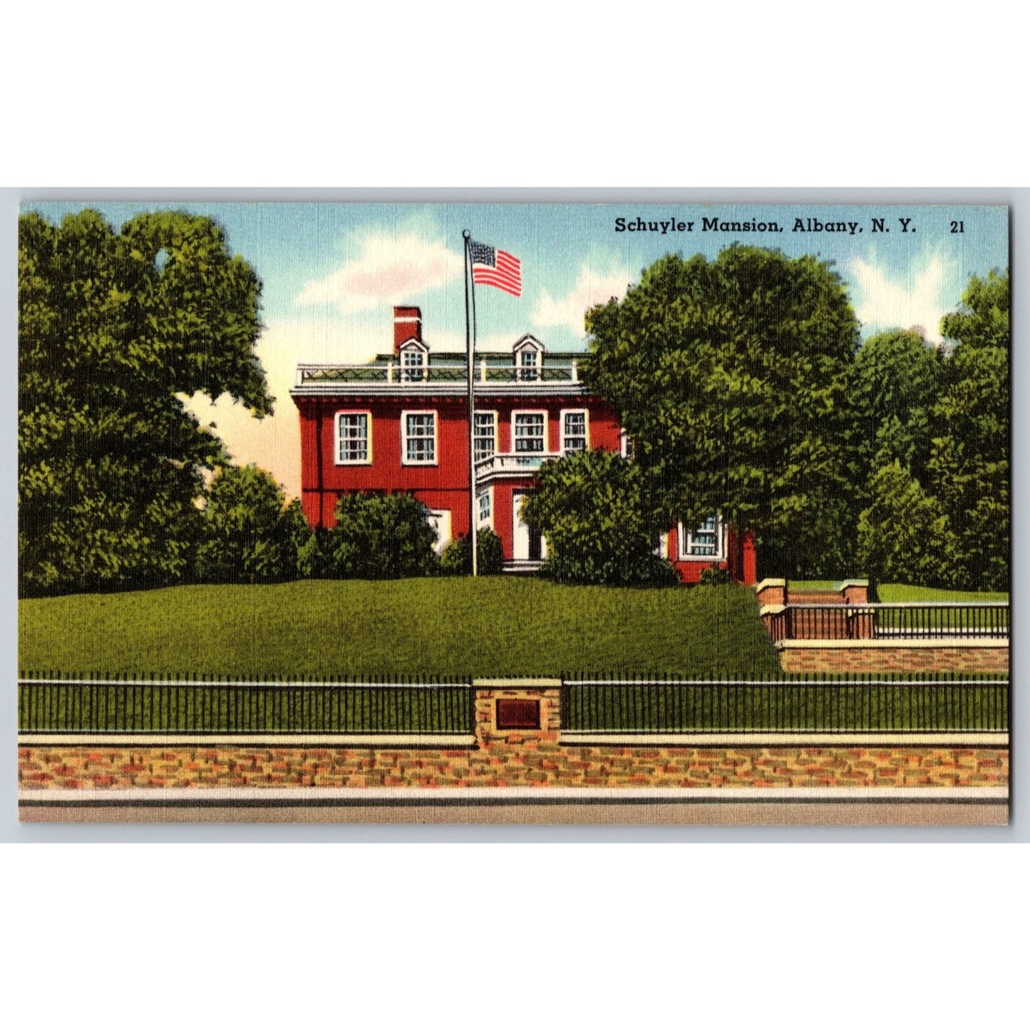 Albany NY New York Schuyler Mansion Linen Postcard Unused Union News Co