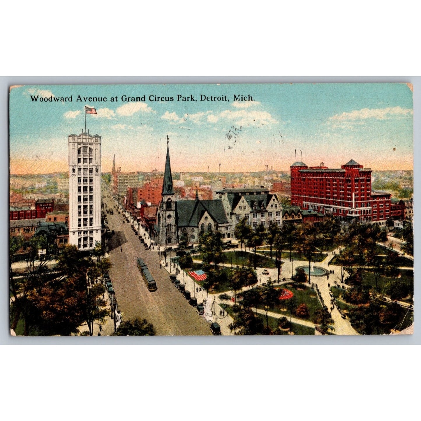 Detroit MI Michigan Woodward Ave Grand Circus Park 1921 Postcard Used