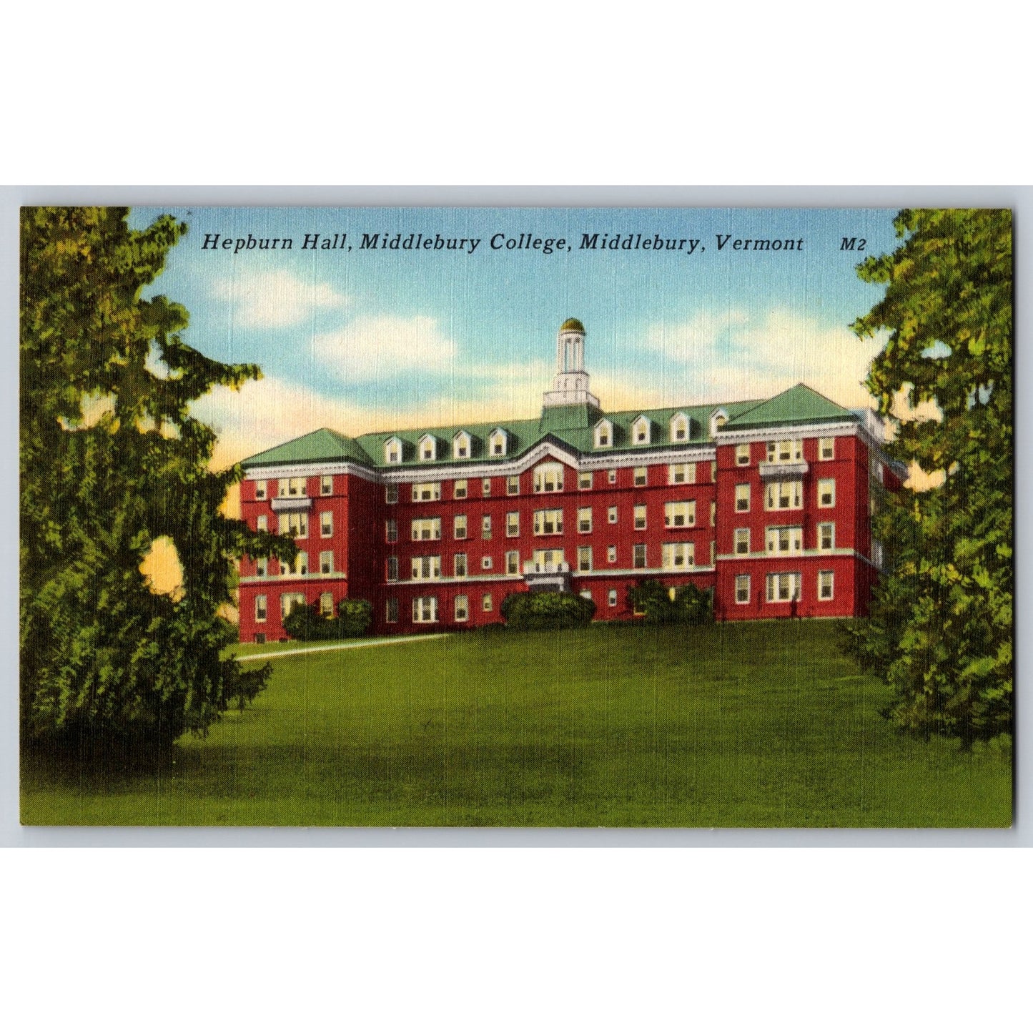 Middlebury VT Vermont Middlebury College Hepburn Hall Riverside Paper Postcard
