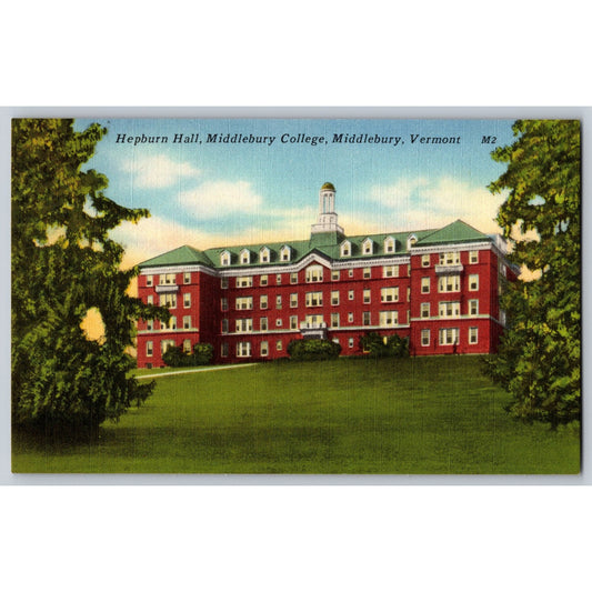 Middlebury VT Vermont Middlebury College Hepburn Hall Riverside Paper Postcard
