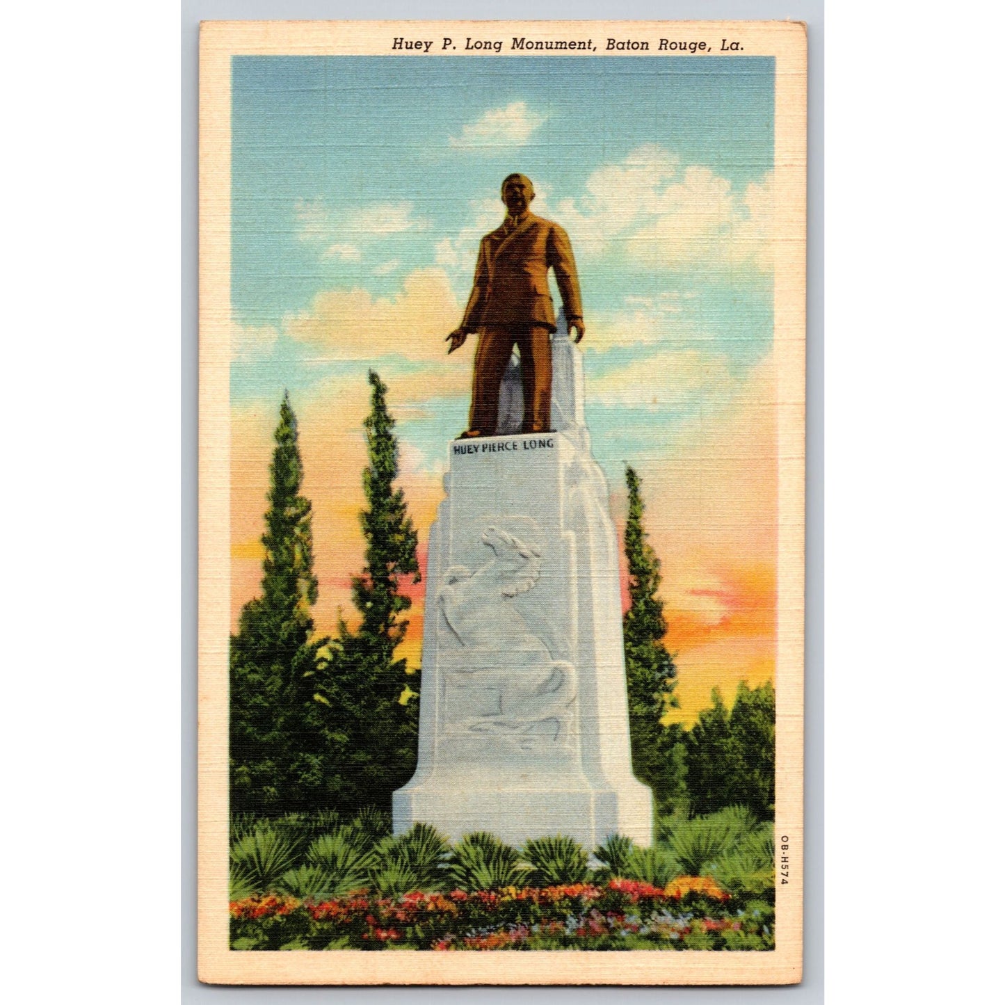 Baton Rouge LA Louisiana Huey P Long Monument White Border Postcard Unused