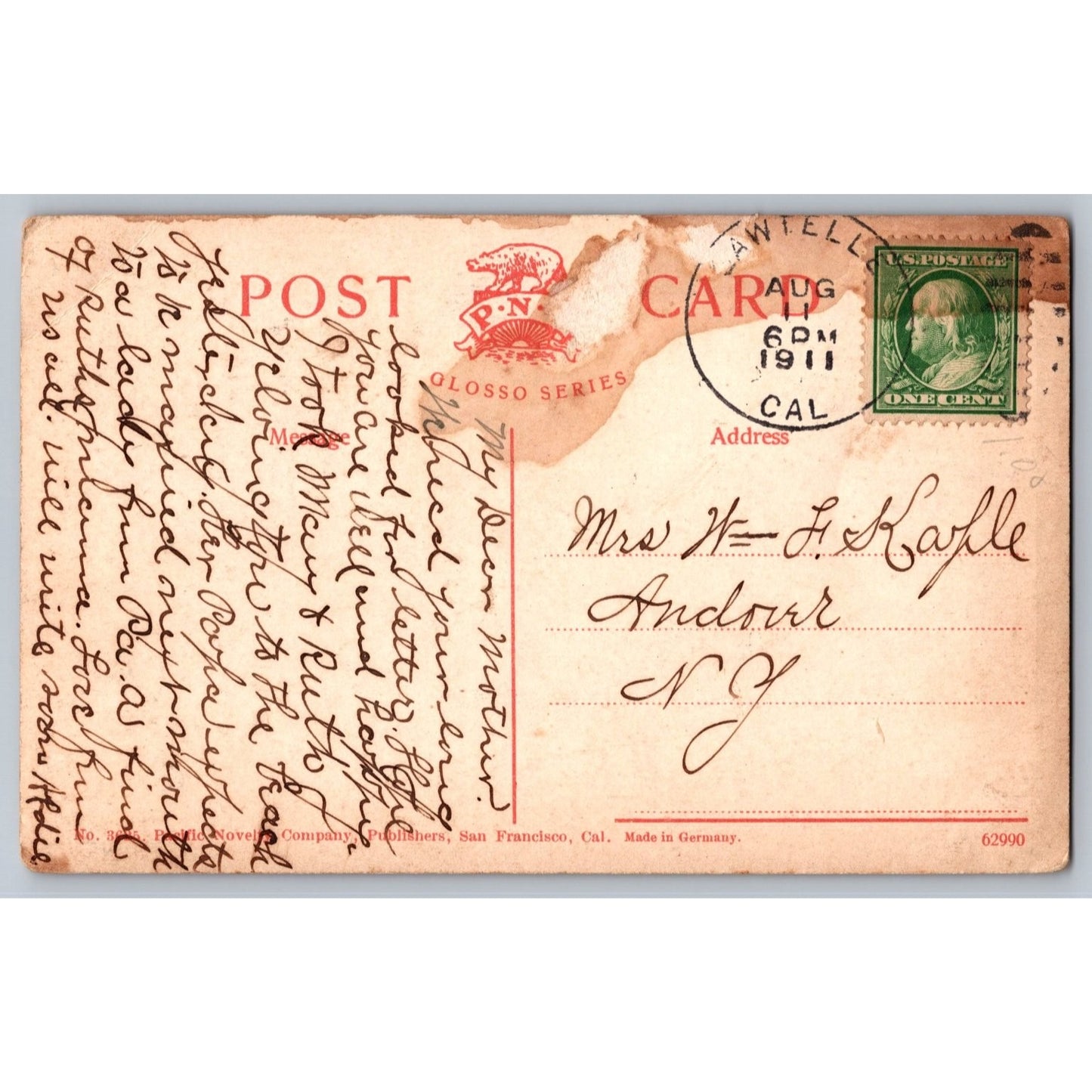 Hot Springs CA California Hotel El Paso De Robles 1911 Divided Back Postcard