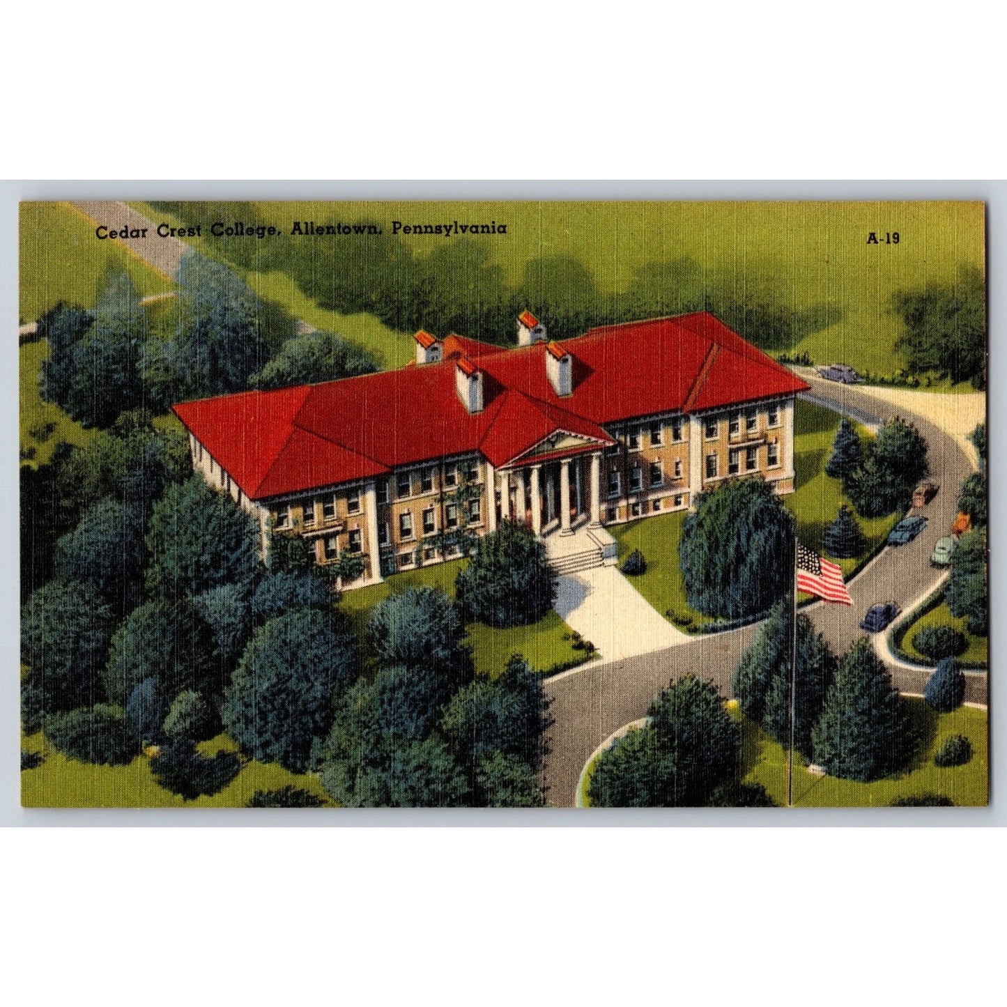 Allentown PA Pennsylvania Cedar Crest College Aerial View Linen Postcard Unused
