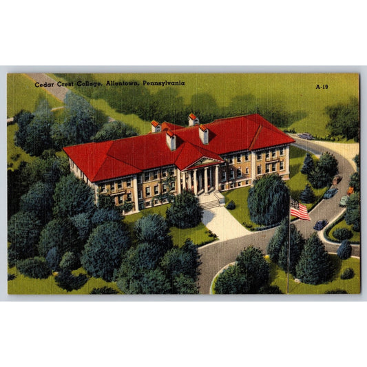 Allentown PA Pennsylvania Cedar Crest College Aerial View Linen Postcard Unused