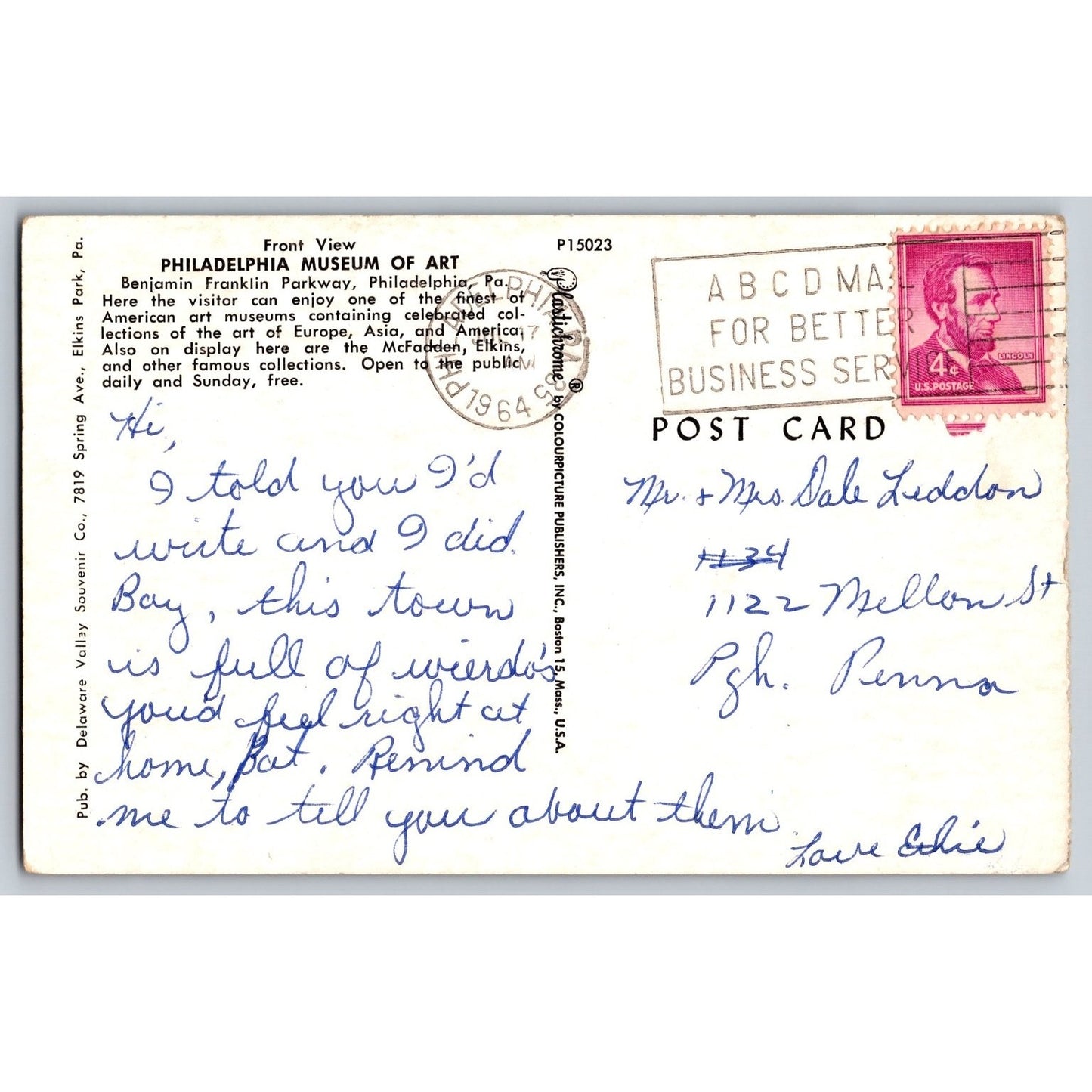 Philadelphia PA Pennsylvania Museum of Art Chrome Postcard Used