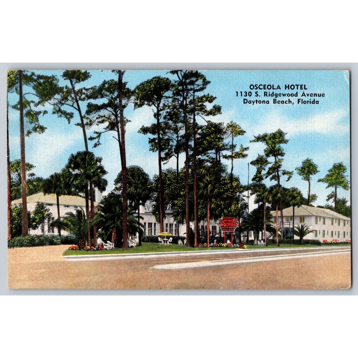 Daytona Beach FL Florida Osceola Hotel Linen Postcard Unused