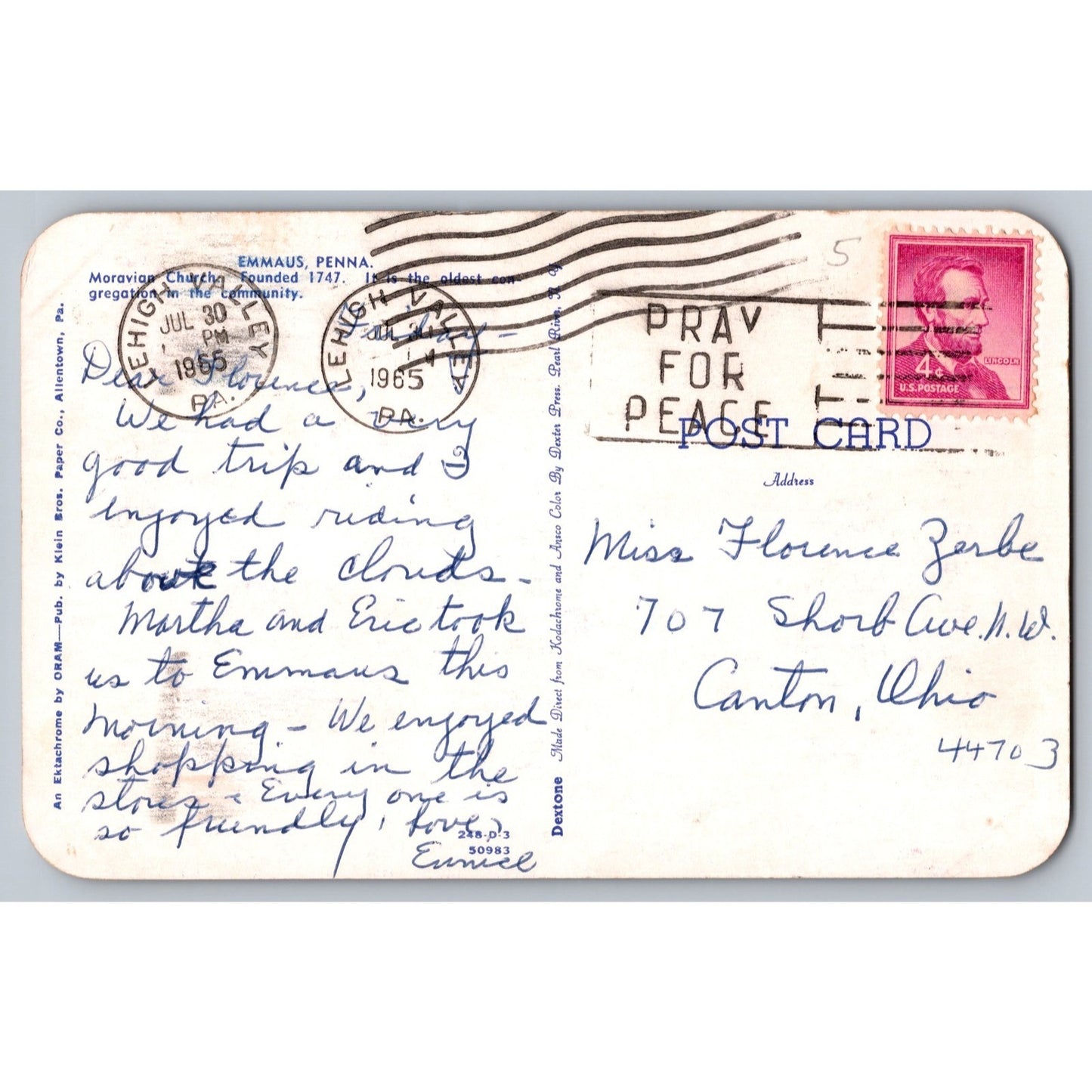 Emmaus PA Pennsylvania Maravian Church Chrome Postcard Used