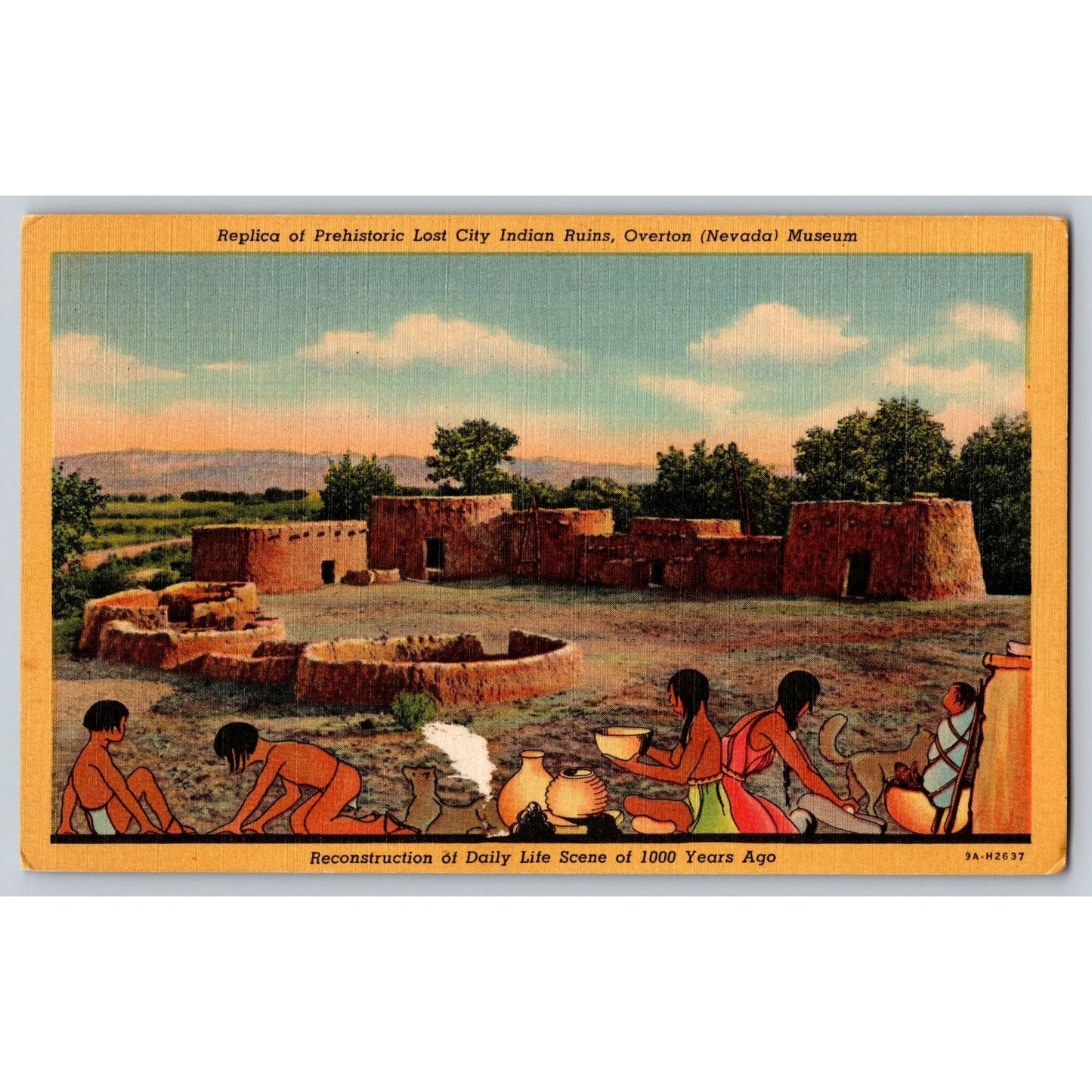 Overton NV Nevada Lost City Indian Ruins Linen Postcard Unused