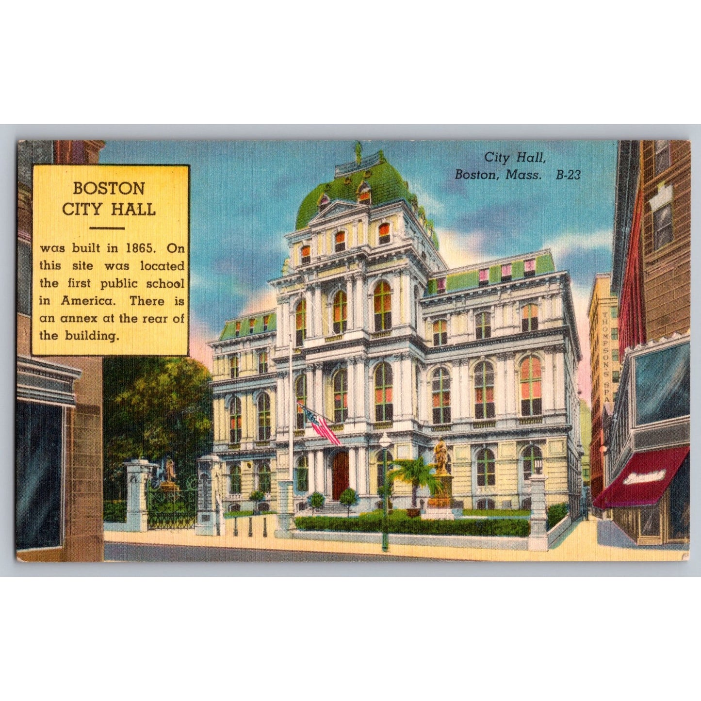 Boston MA Massachusetts City Hall Linen Postcard Colourpicture Unused
