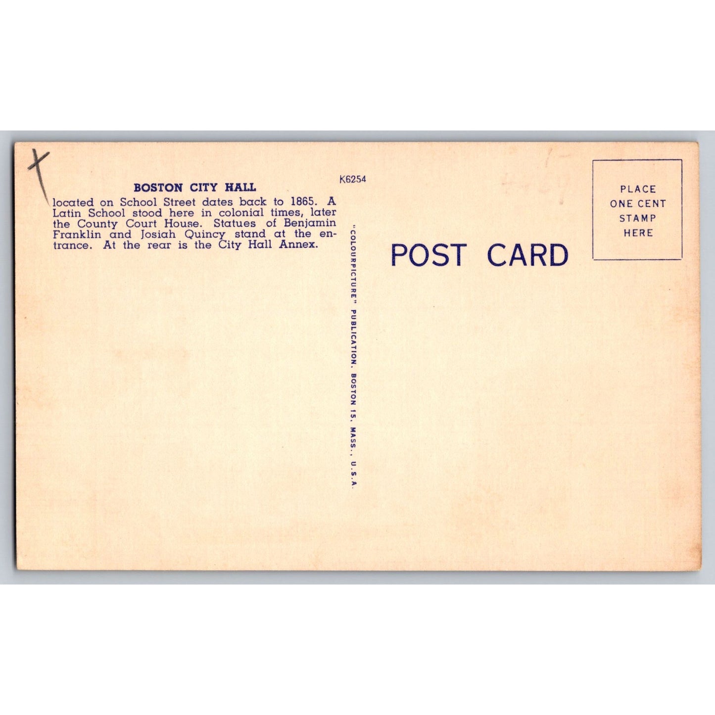 Boston MA Massachusetts City Hall Linen Postcard Colourpicture Unused