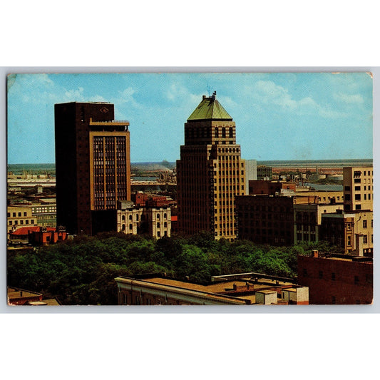 Mobile AL Alabama Bienville Square Waterman Steamship Merchant's Bank Chrome Postcard