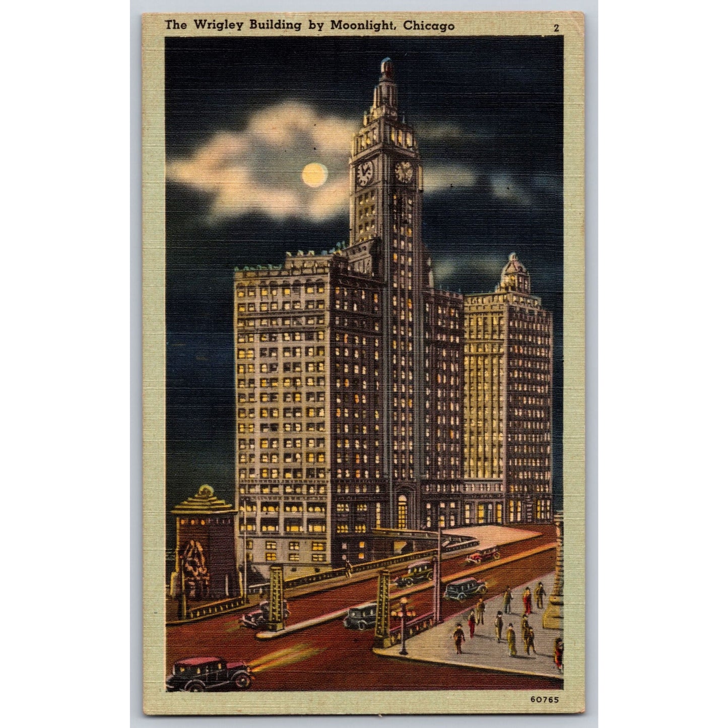 Chicago IL Illinois Wrigley Building by Moonlight Linen Postcard Used