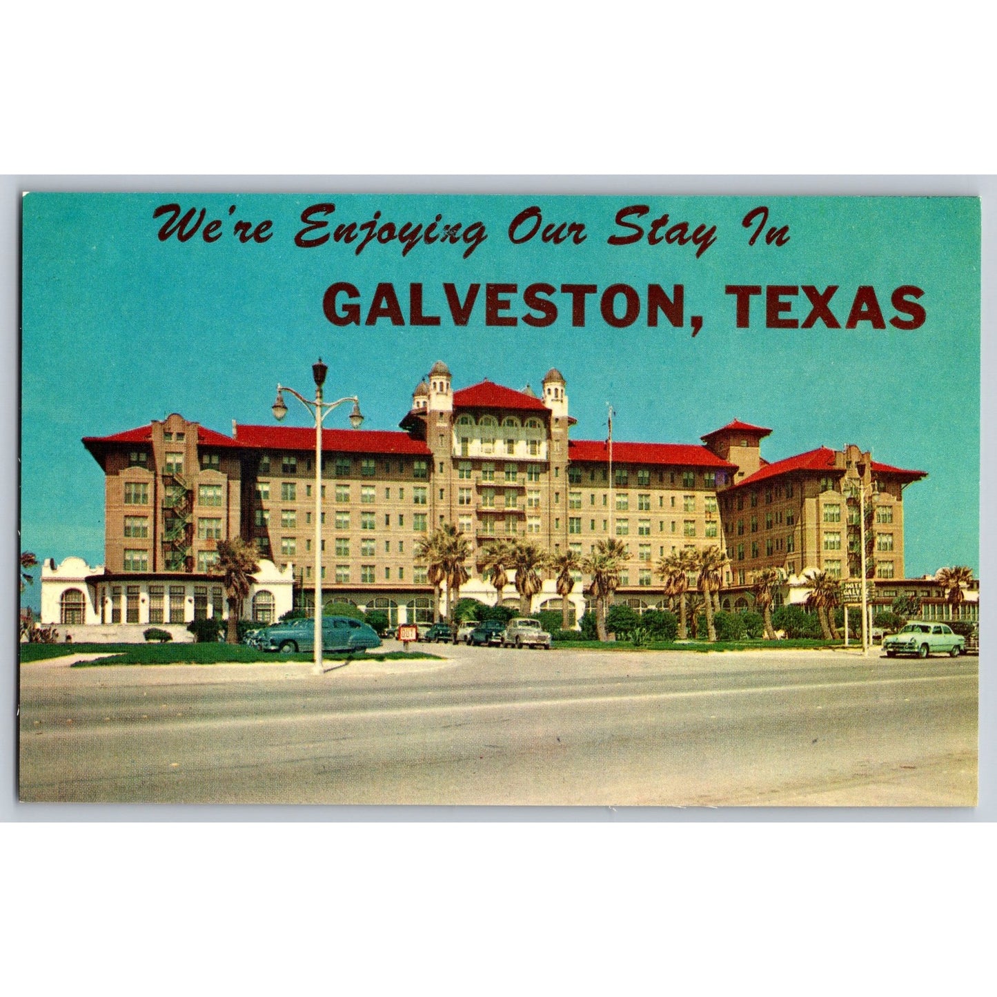 Galveston TX Texas Hotel Galvez 1950s Chrome Postcard Unused View-Gram