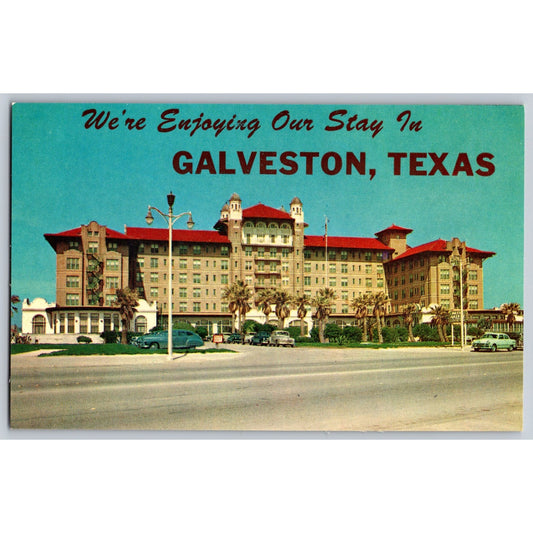 Galveston TX Texas Hotel Galvez 1950s Chrome Postcard Unused View-Gram