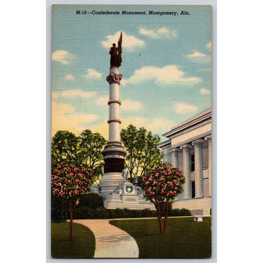 Montgomery AL Alabama Confederate Monument Linen Postcard Unused