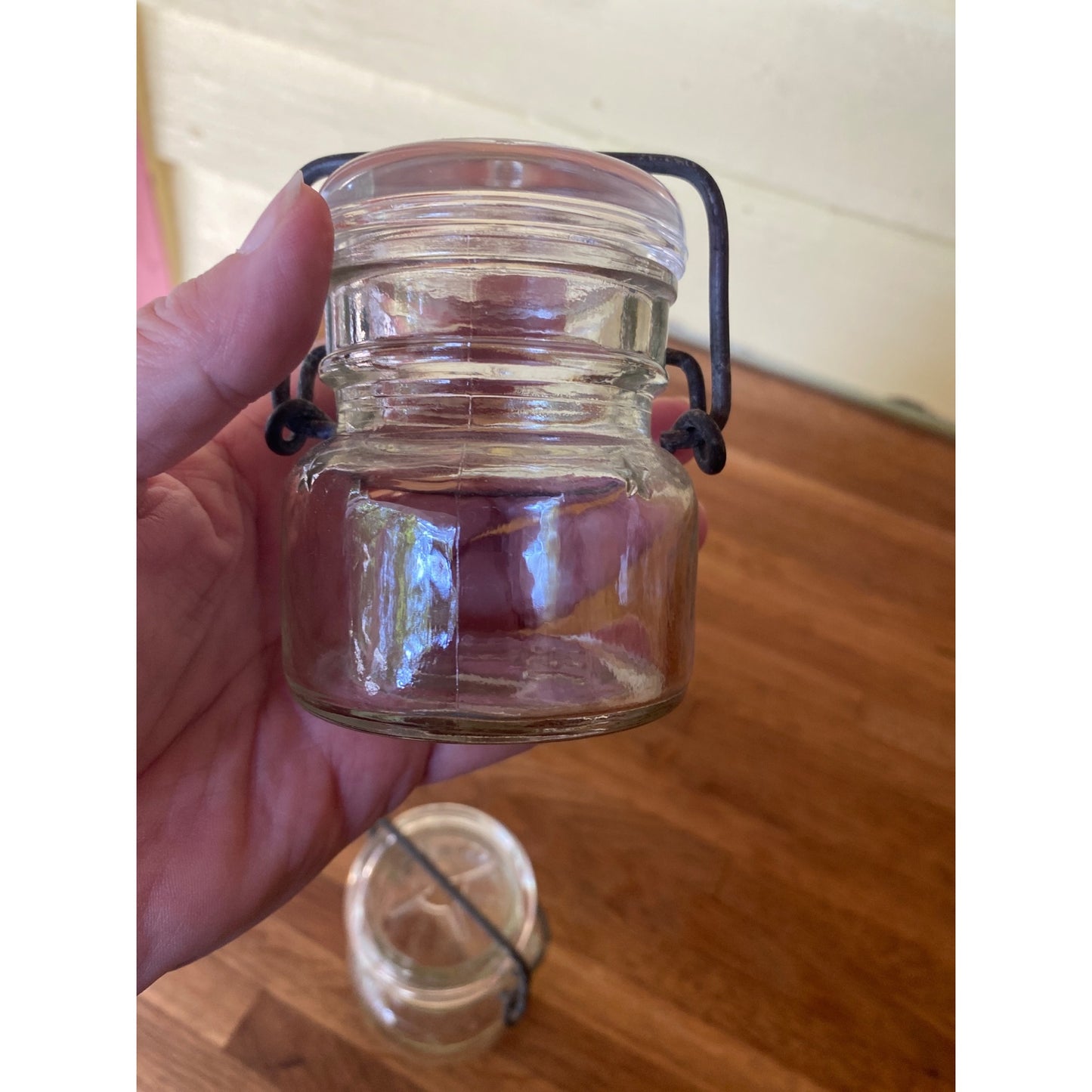 Antique Half Pint Glass Jars With Metal Wire Bail Lids 4 oz Set Of Two