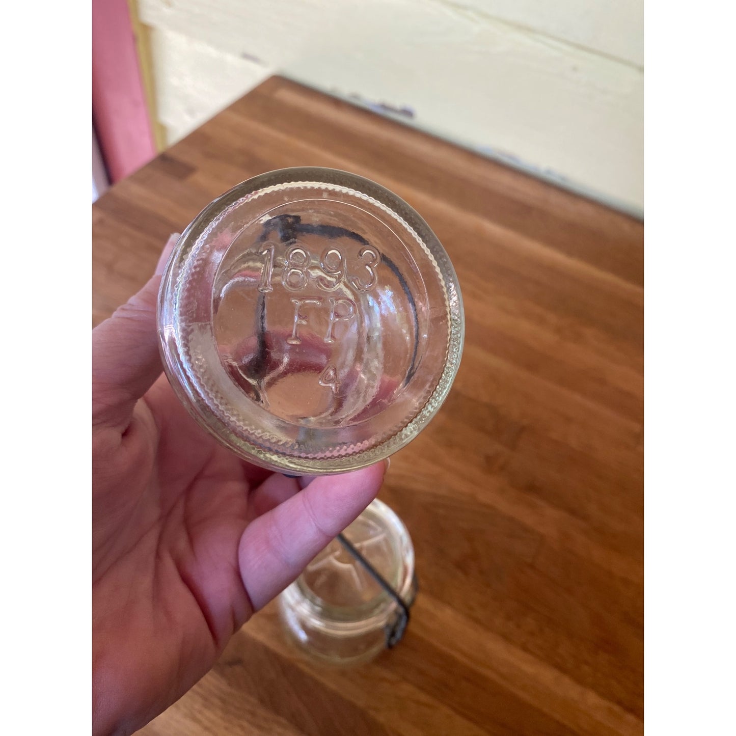 Antique Half Pint Glass Jars With Metal Wire Bail Lids 4 oz Set Of Two