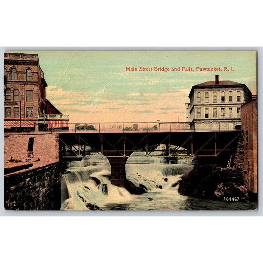 Pawtucket RI Rhode Island Main Street Bridge Falls Divided Back Postcard Berger Bros