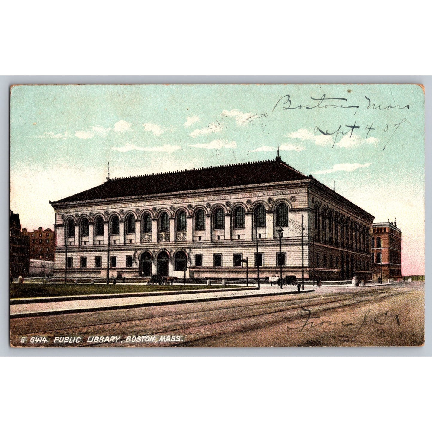 Boston MA Massachusetts Public Library 1907 Divided Back Postcard Mason Bros