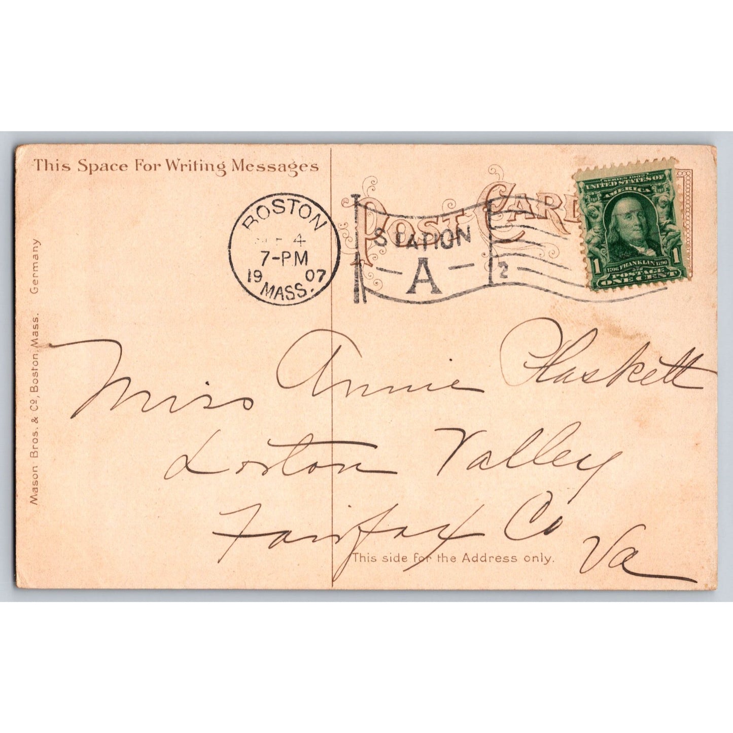 Boston MA Massachusetts Public Library 1907 Divided Back Postcard Mason Bros