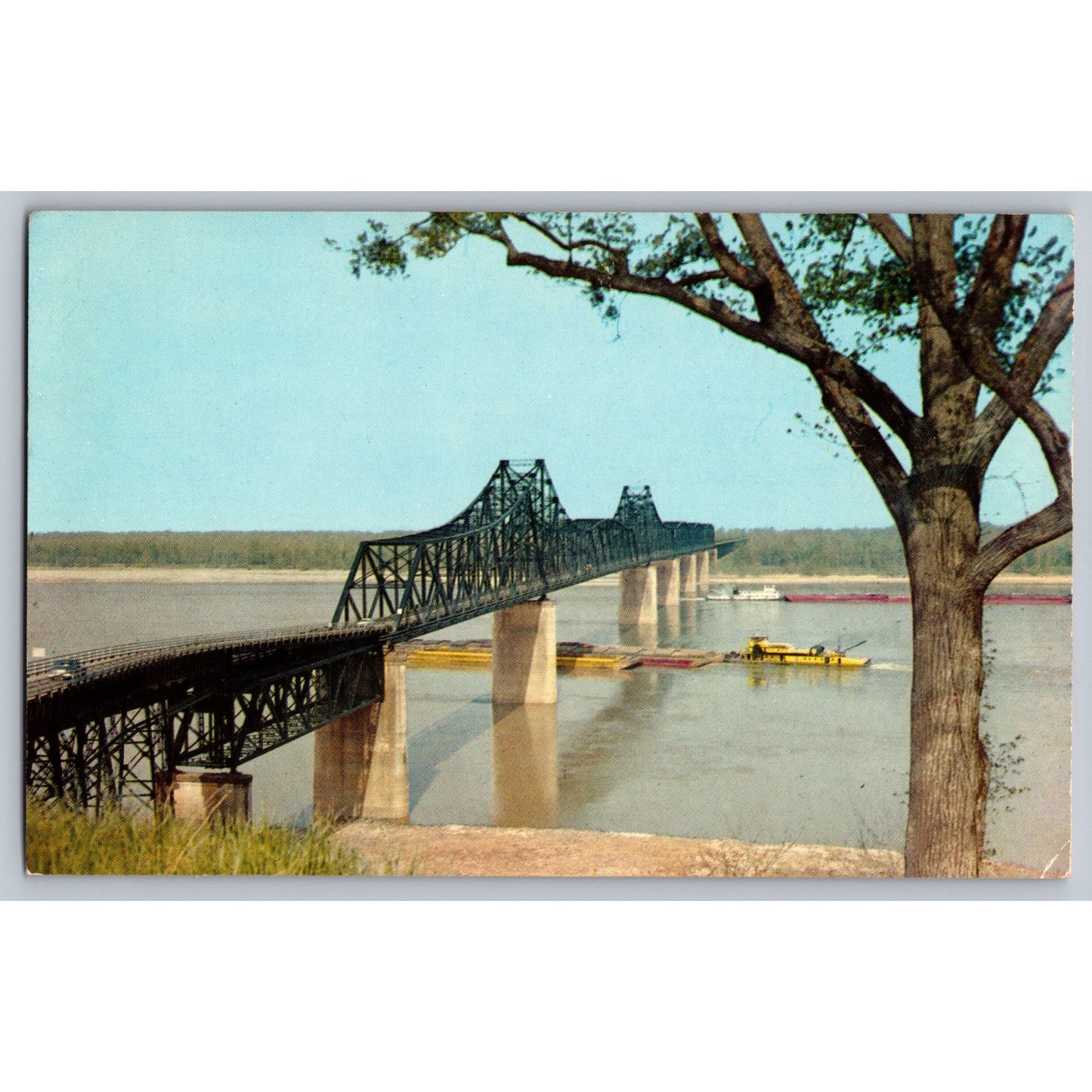 Vicksburg MS Mississippi River Bridge Chrome Postcard Unused Hubert A Lowman