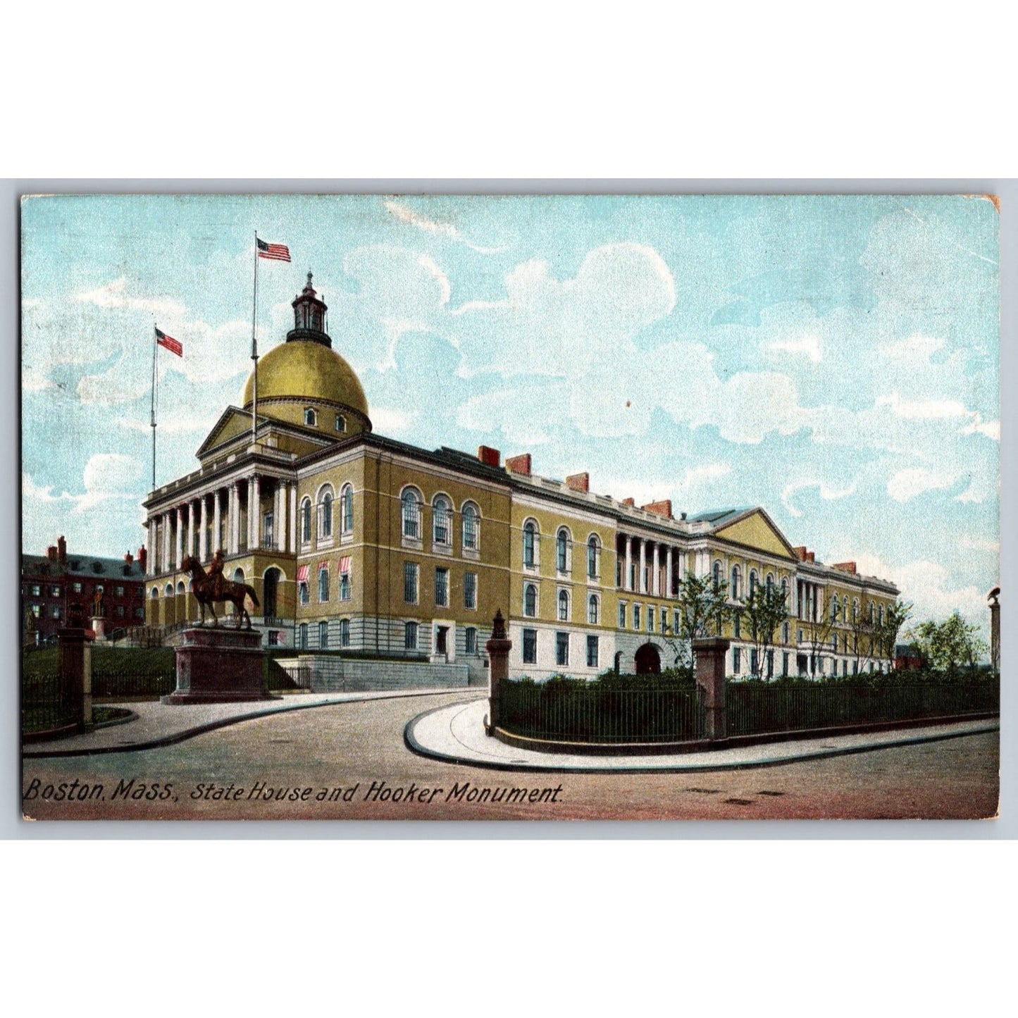 Boston MA Massachusetts State House Hooker Monument 1907 Undivided Back Postcard