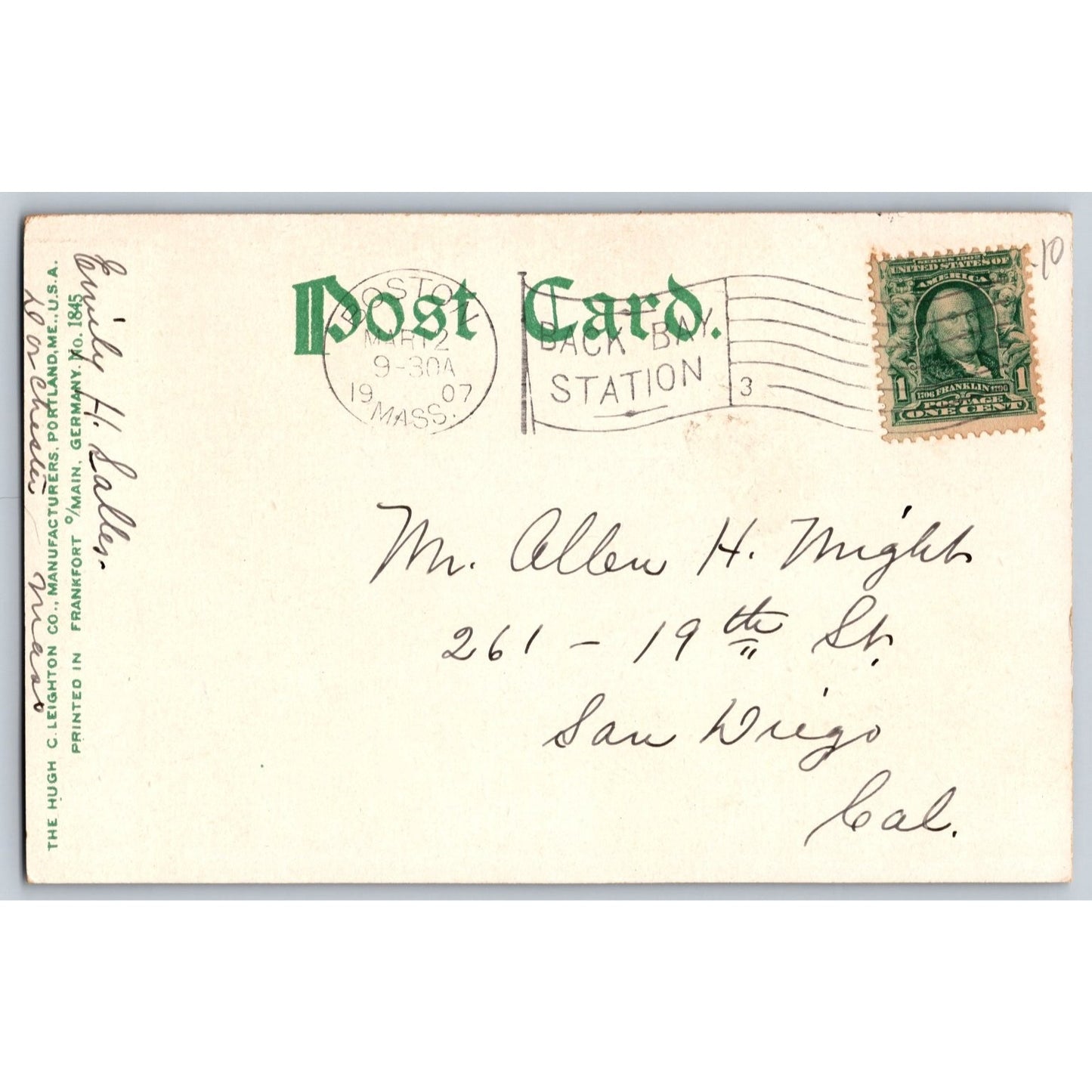 Boston MA Massachusetts State House Hooker Monument 1907 Undivided Back Postcard