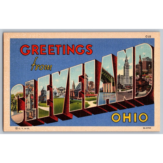 Cleveland OH Ohio Large Letter Greetings From Linen Postcard