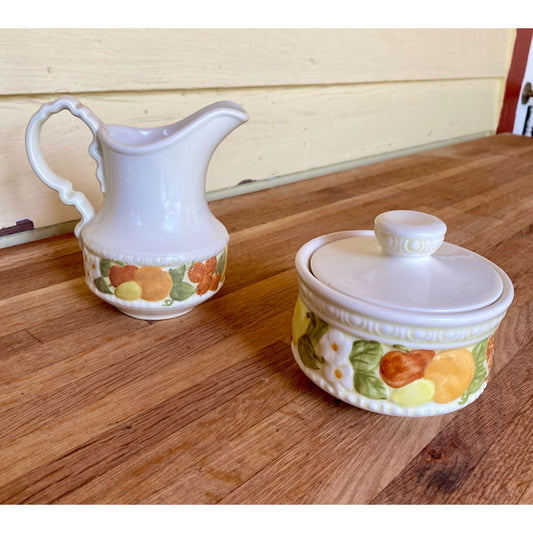 Vernon Ware by Metlox Della Robbia Pattern Ceramic Creamer & Sugar Bowl Set