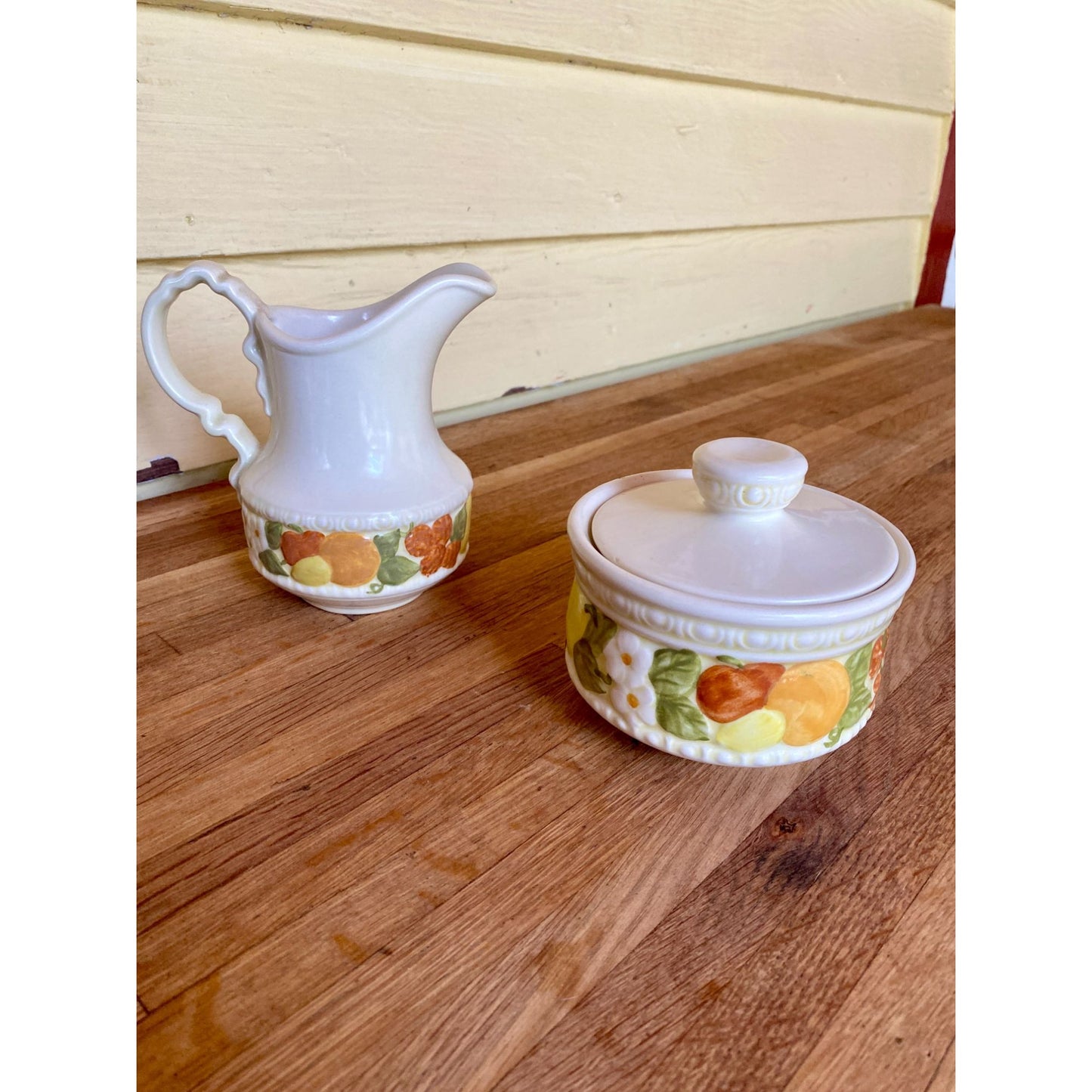 Vernon Ware by Metlox Della Robbia Pattern Ceramic Creamer & Sugar Bowl Set