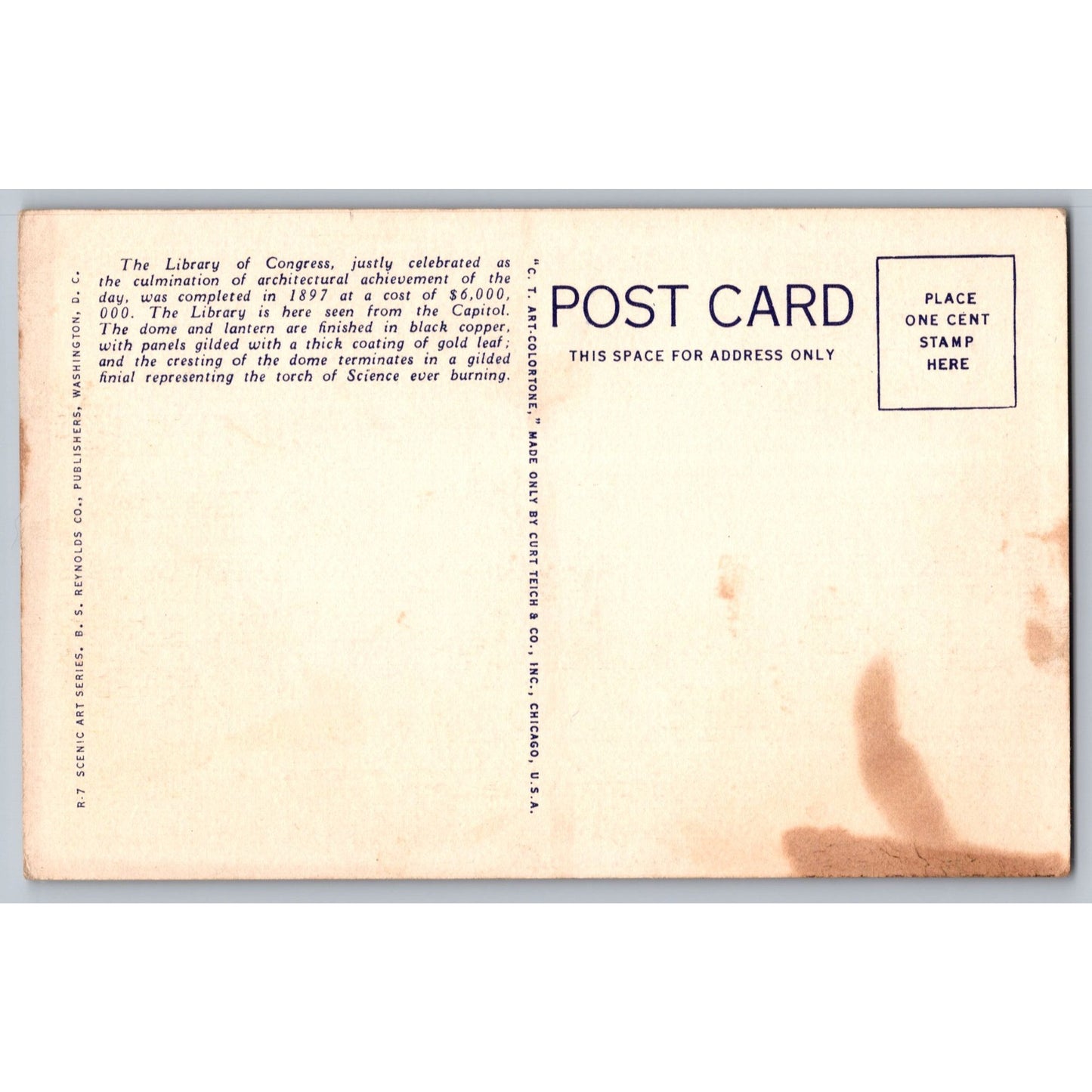 Postcard DC Washington Library Of Congress White Border Unused
