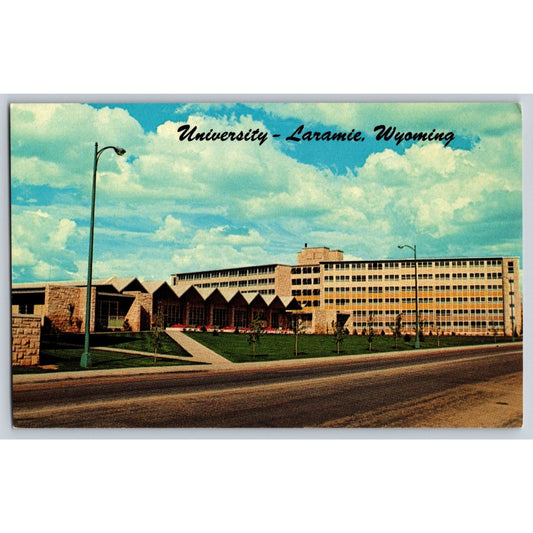 Laramie WY Wyoming University of Wyoming Mens Dormitory Chrome Postcard Unused