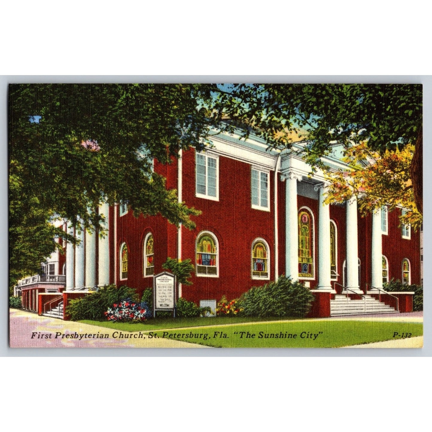 St Petersburg FL Florida First Presbyterian Church Linen Postcard Unused Tichnor