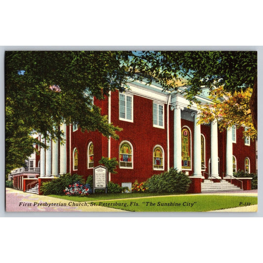 St Petersburg FL Florida First Presbyterian Church Linen Postcard Unused Tichnor