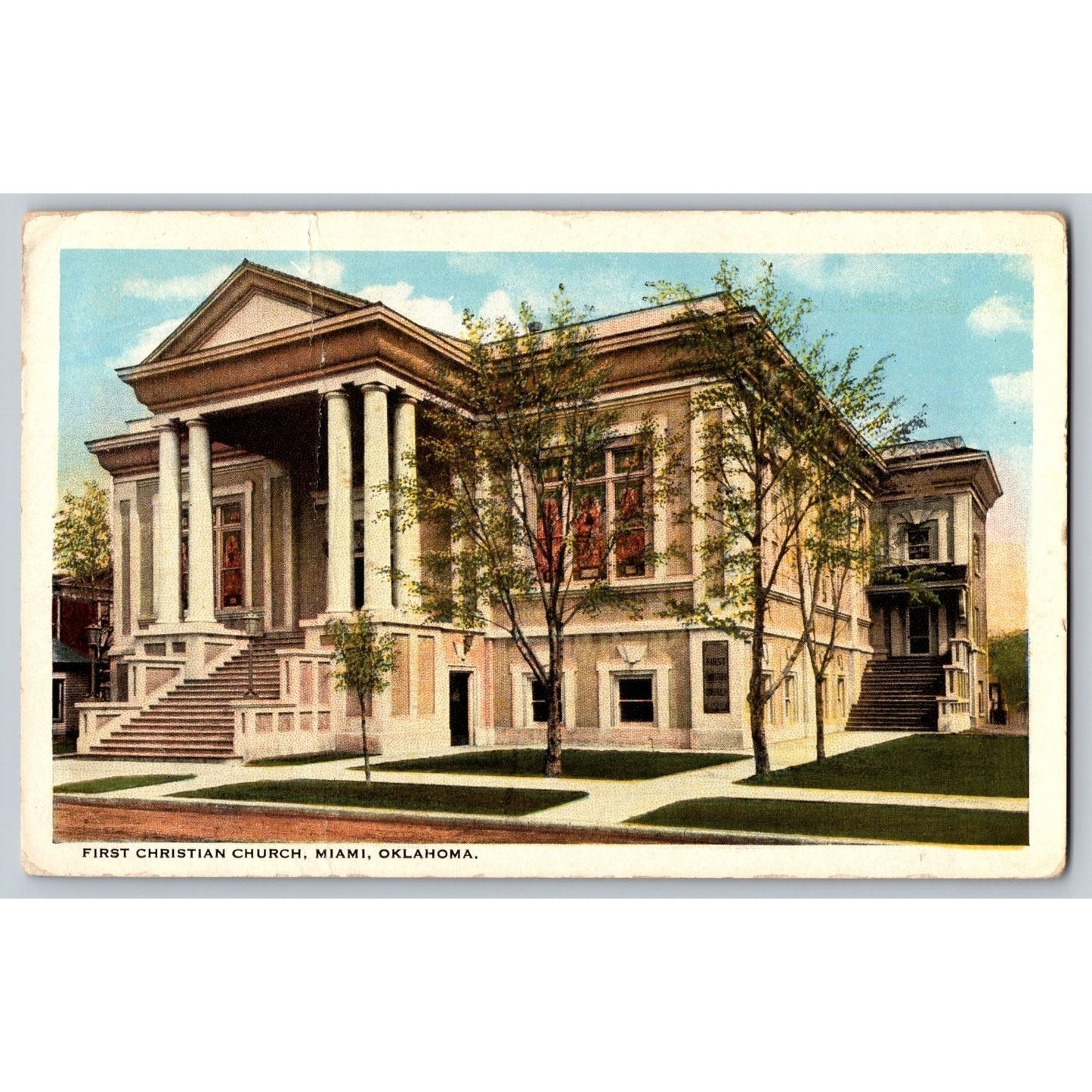 Miami OK Oklahoma First Christian Church 1923 White Border Postcard Used