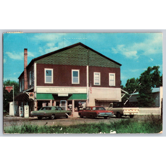 Savery WY Wyoming Savery Store 1970s Old Cars Chrome Postcard Used