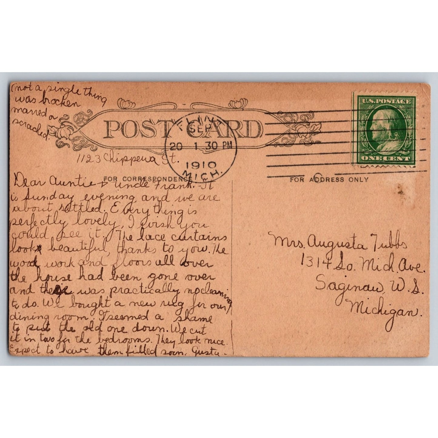 Flint MI Michigan New Post Office 1910 Divided Back Postcard Used