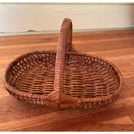 Vintage Woven Basket With Handle - Oval Shape - Rustic Home Decor