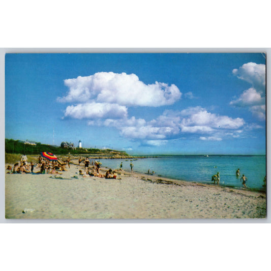 Cape Cod MA Massachusetts Nobska Beach & Lighthouse Chrome Postcard Unused