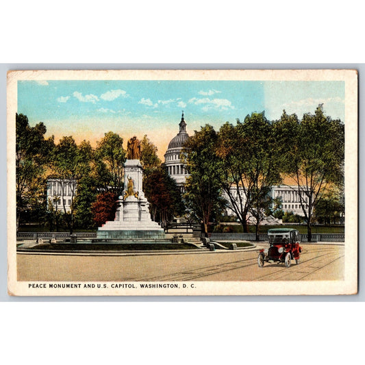 Washington DC Peace Monument & US Capitol White Border Postcard Unused