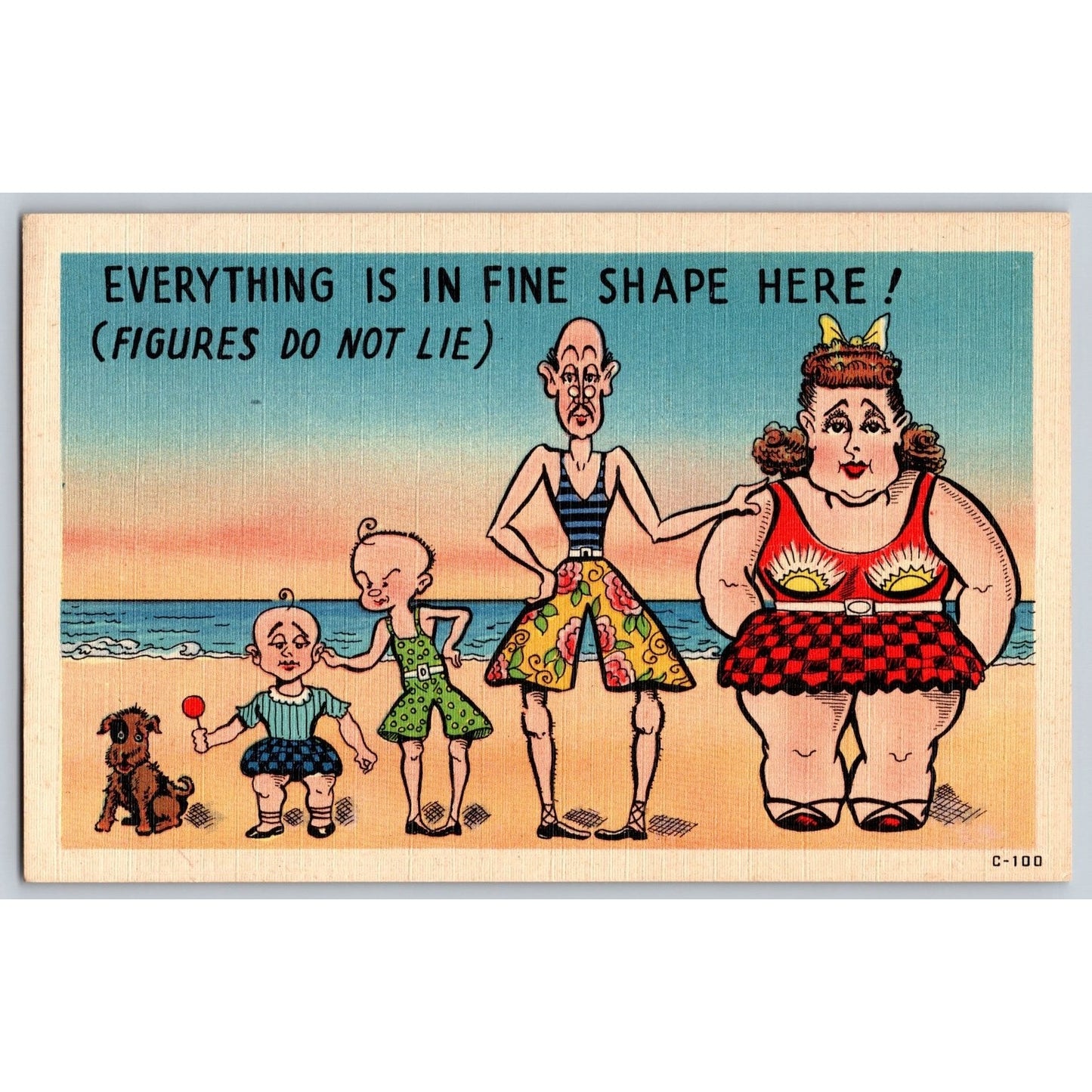 Comic Beach Postcard Everything Is In Fine Shape Here!
