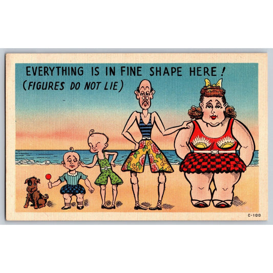 Comic Beach Postcard Everything Is In Fine Shape Here!