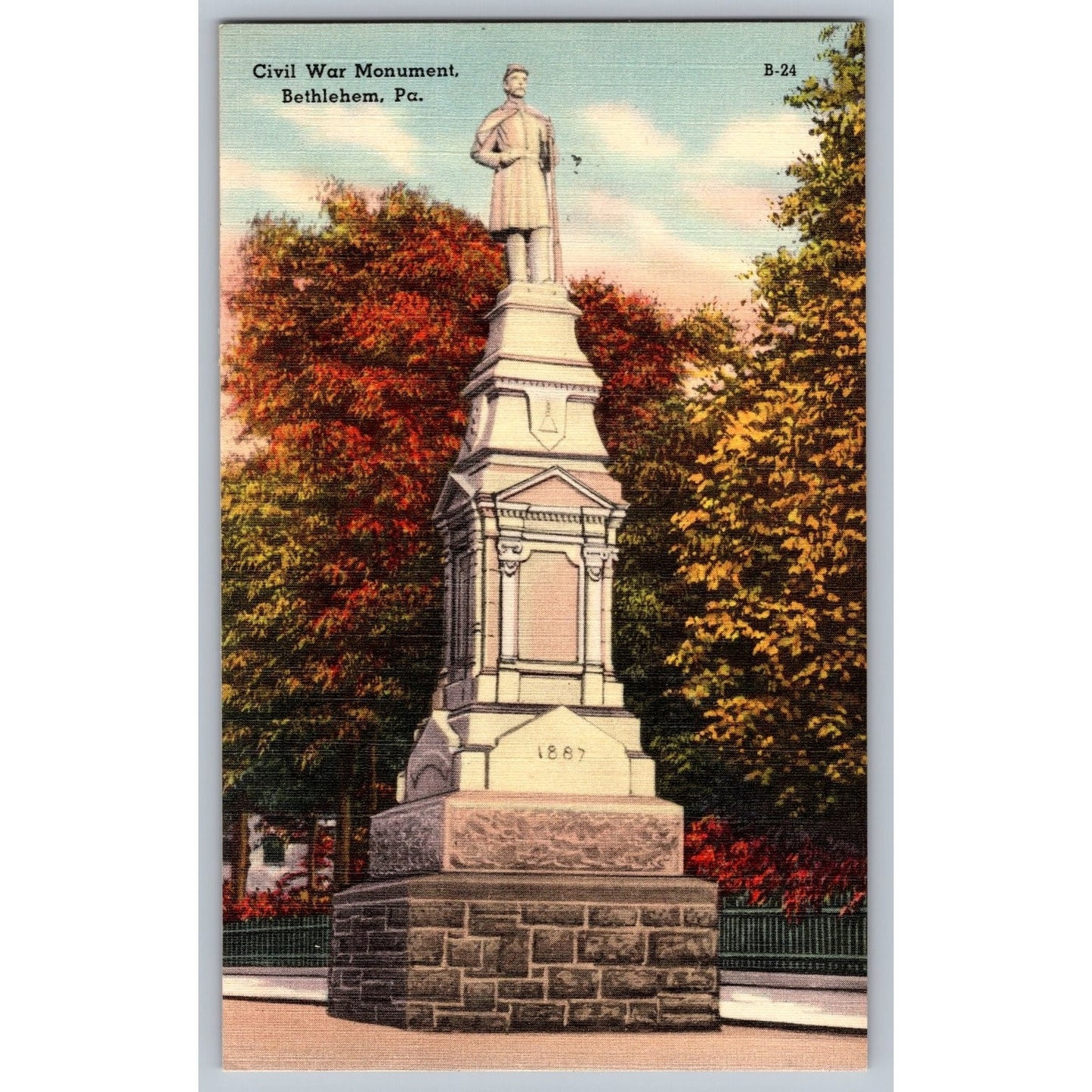 Bethlehem PA Pennsylvania Civil War Monument 1887 Statue Linen Postcard