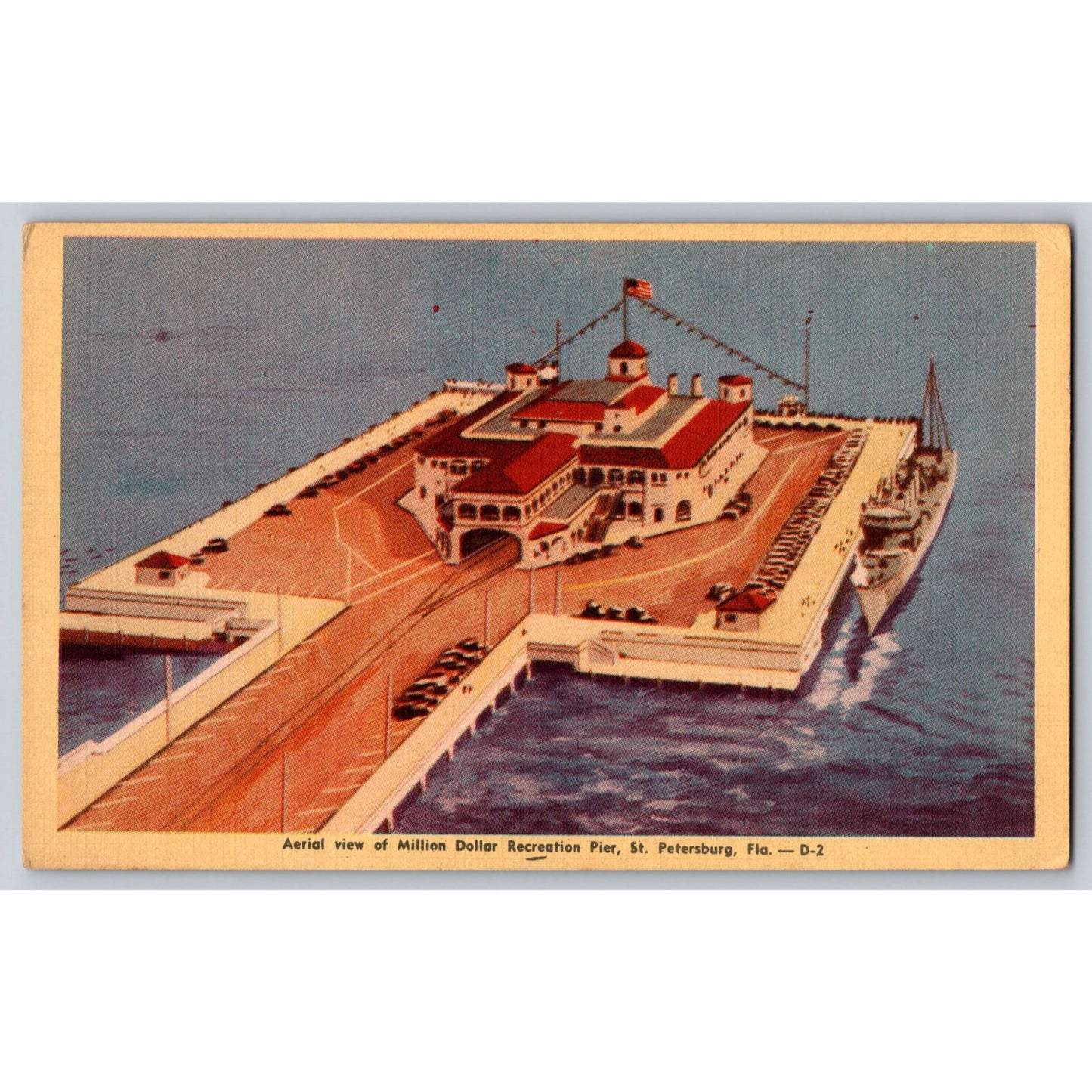 St Petersburg FL Florida Million Dollar Pier Aerial View Linen Postcard Unused