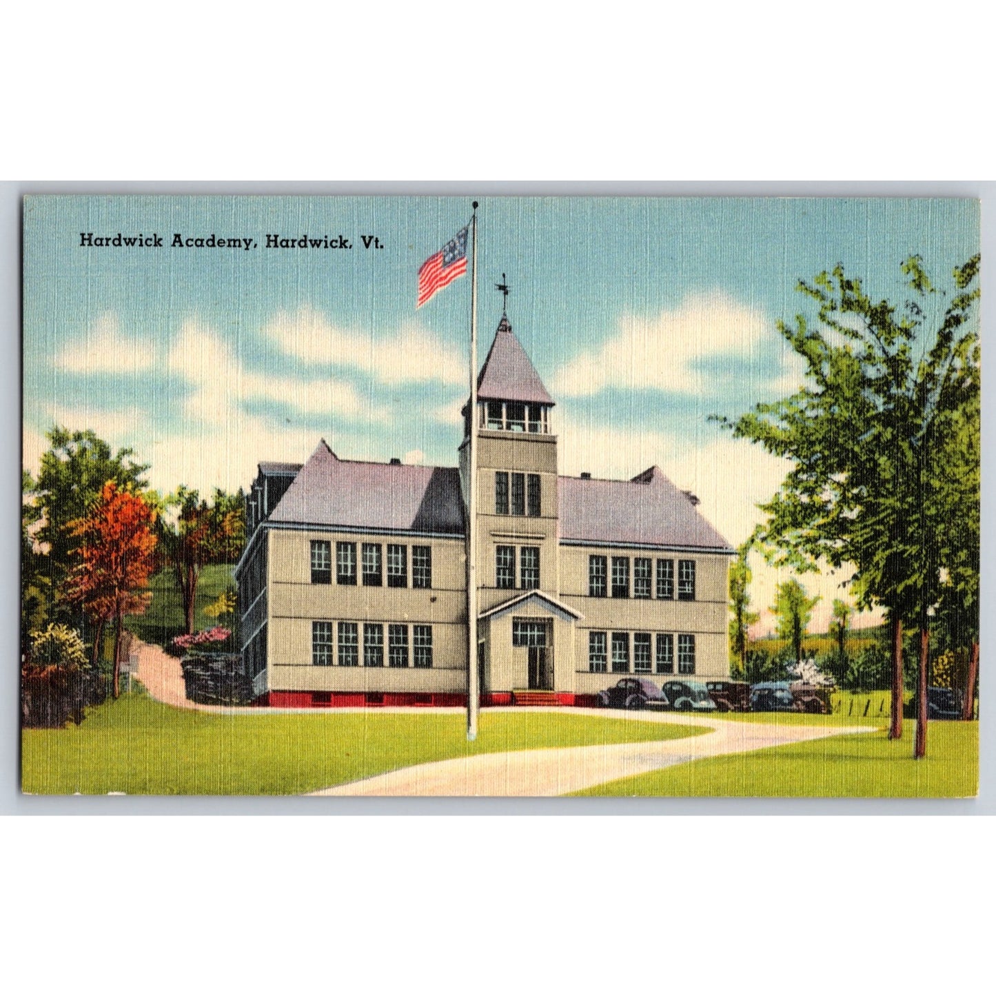 Hardwick VT Vermont Hardwick Academy 1940s Linen Postcard Unused